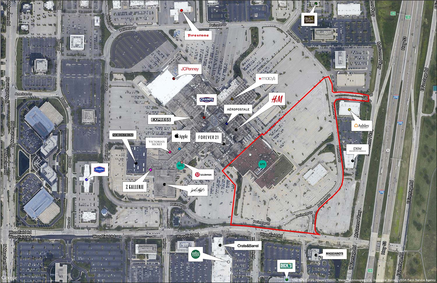 Woodfield Mall and Area Shopping: Map